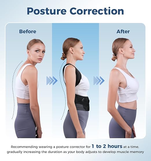 Posture Corrector for Women and Men, Full Back Brace Support with Adjustable Shoulder Straps, Shoulder and Back Straightener Posture Correction, Upper and Lower Back Pain Relief (Black, Small)