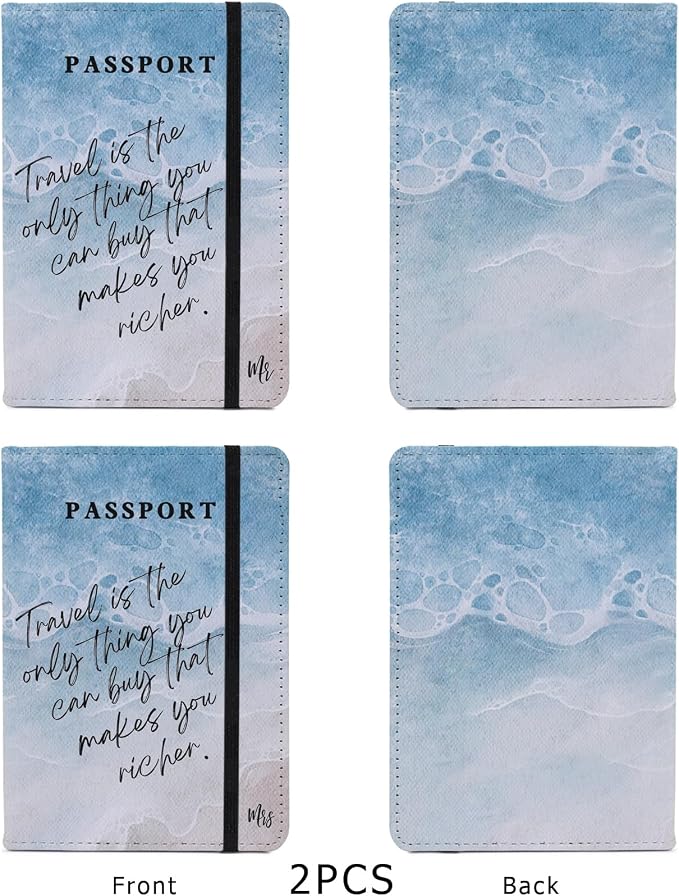 Passport Book Holder,Passport Wallet for Men Mr and Mrs Passport Holder for Women Passport Cover World Map Passport Case for Couples Christmas Traveling Passport Book Protector 2PCS