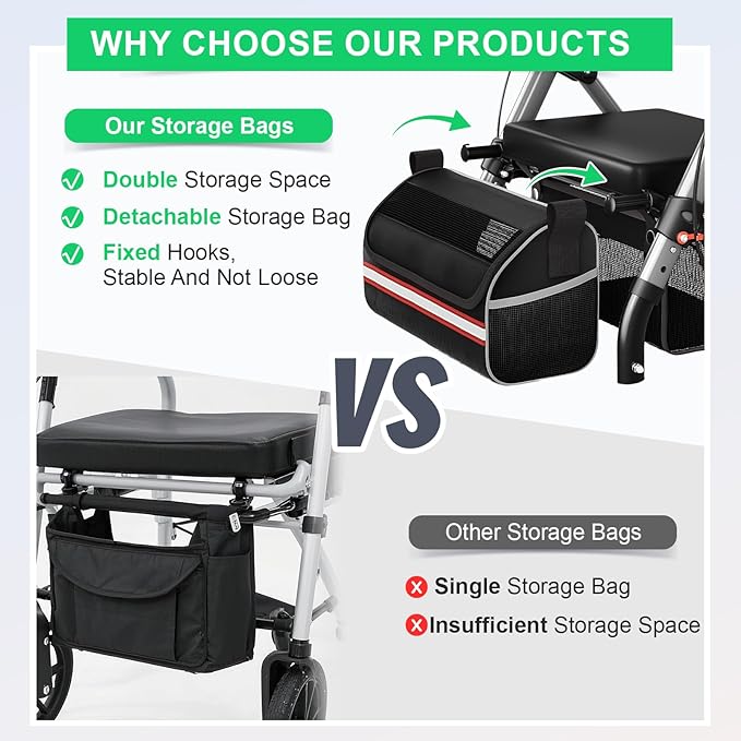 Walkers for Seniors, Rollator Walker with Seat, Walkers for Seniors with seat, 350 lb Capacity,with 8'' Big Wheels, Rolling Walker (Silver)