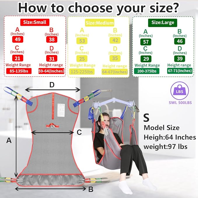 Universal Full Body Patient Lift Sling for Patient Lift or Transfer, Lift Sling with Mesh Fabric Suitable for Bedridden,Elderly or Disabled to Bathing (Medium (Pack of 1))