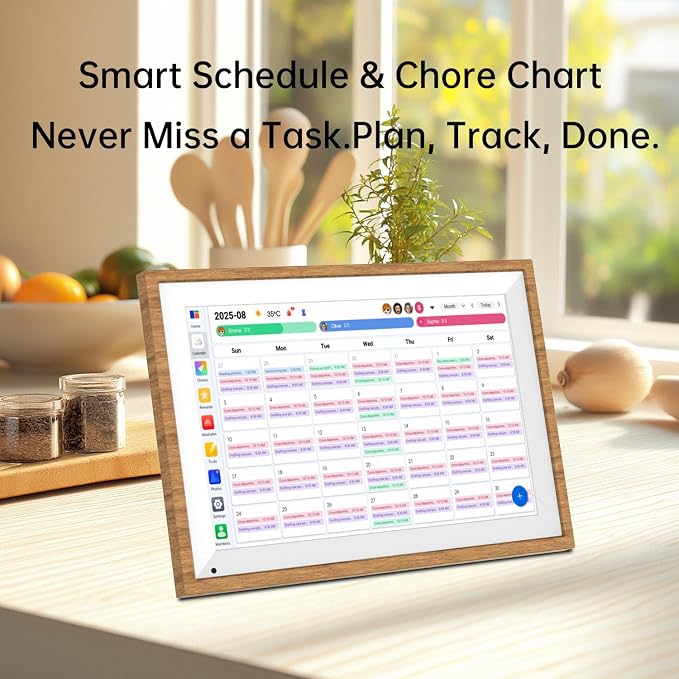 10.1" Digital Calendar – Touchscreen Smart Family Planner, Wall & Desktop | No Subscription Smart Wall Calendar with Chore Chart, Digital Photo Frame, Syncs with Google Calendar, Weekly & Monthly View
