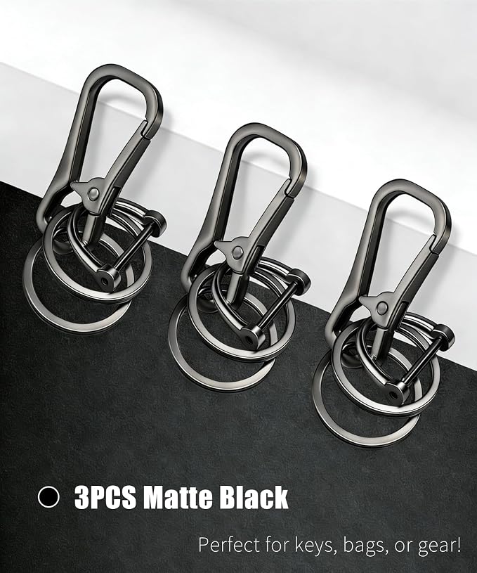 Metal Key Chain Carabiner Clip with Key Ring and D Ring | Heavy duty build, full accessory packs, quick release, multi purpose hook, belt loop holder, separate home and car fob sets