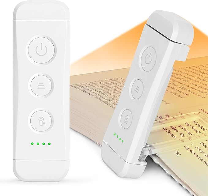 Glocusent USB Rechargeable Book Light, Portable Clip-on LED Reading Light | 3 Amber Colors & 5 Brightness Dimmable, bookmark, Eye-Caring,Compact Gift ,Women Book Lovers,Christmas, Book Accesories,White