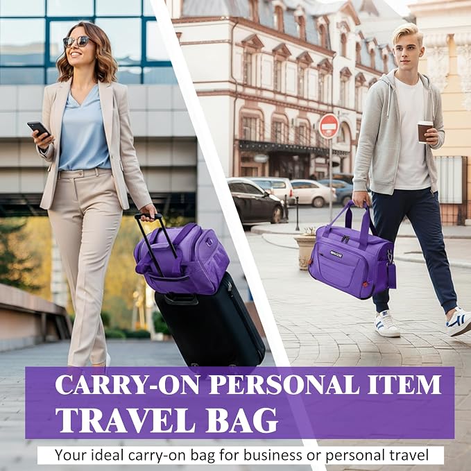 Underseat Carry On luggage Bag Airplanes Personal Item Bags, Gym Bag for Men Weekender Overnight Travel Tote Bag Shoulder Small Softside Carry on Luggage Travel Duffel Bags For Men Women -16 IN Purple