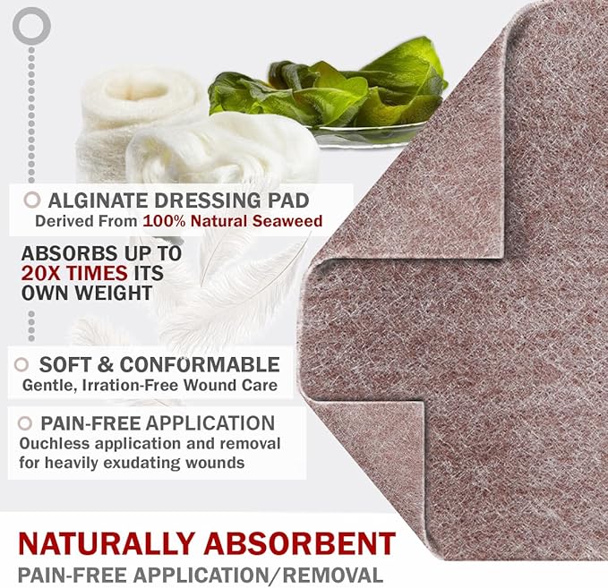 EVERLIT AG Silver Calcium Alginate Wound Dressing | Absorbent Non-Stick Sterile Dressing Pad | Gentle Hemostatic Gauze with Natural Gelling Fiber for Wound Care (4" x 4" | Pack of 20)