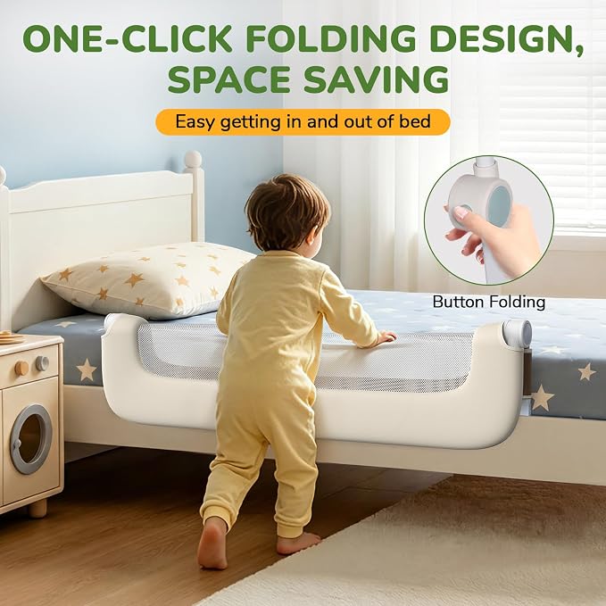Bed Rail for Toddlers, 47 Inch Toddler Bed Rails, Bed Rail for Baby | Adjustable Heights, Folding up Portable, Safe Metal Frame, For Baby, For Crib, Twin, Bunk, Full Size, Queen & King Bed