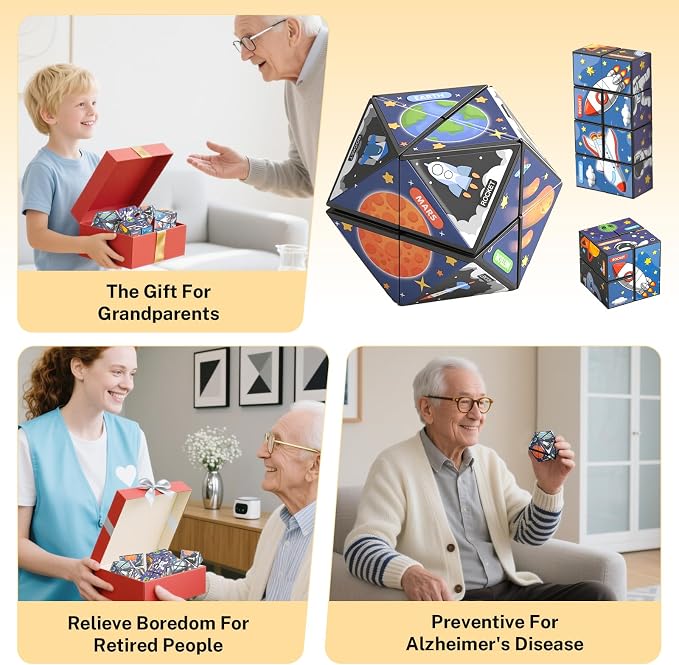 Dementia Prevention Puzzle Cube for Seniors - Brain Boosting Memory Game, Anti-Slip Large Blocks with Easy-Rotate Design for Alzheimer's Care (Space Pattern)