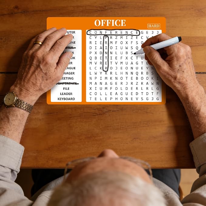 2-in-1 Mindful Puzzles Set with 24 Crossword and 8 Word Search, 1-12 Players, Memory Activities for Seniors with Alzheimer's and Dementia