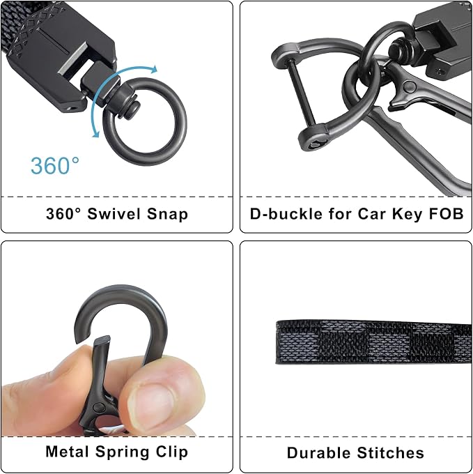 OHKYOOT Leather Car Keychain for Home Car Keys | Carabiner Clip Key Fob Keychain for Women Men,Car Key Holder with 3 Key Ring and Anti-Lost D Ring