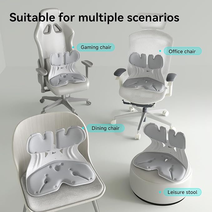 BKT Seat Cushion Chair Ergonomic Office Chair Cushions Lumbar Support for Seat Pillow Ideal for Students Office Workers Nursing Mothers Long Sitting Outdoor Fishing Floor (XL-Silvery Grey)