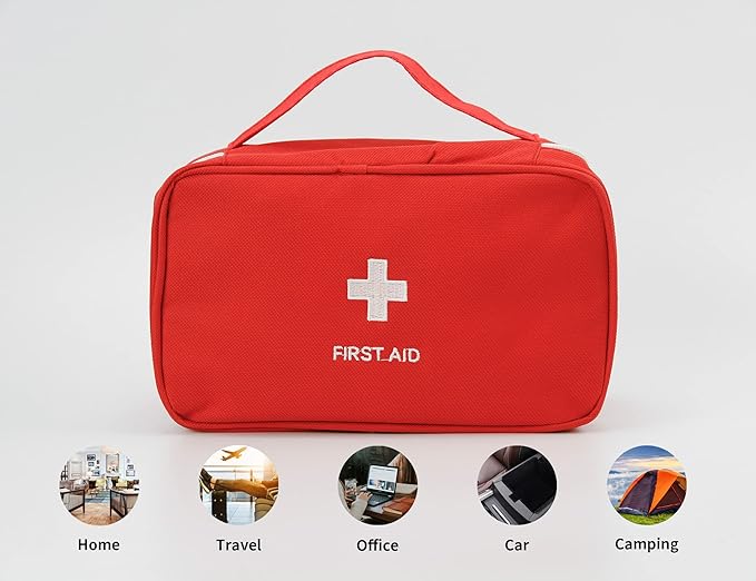 TOPASION Portable Empty First Aid Kit Bag, Travel Medicine Pouch, Small Medical Bag (Red)