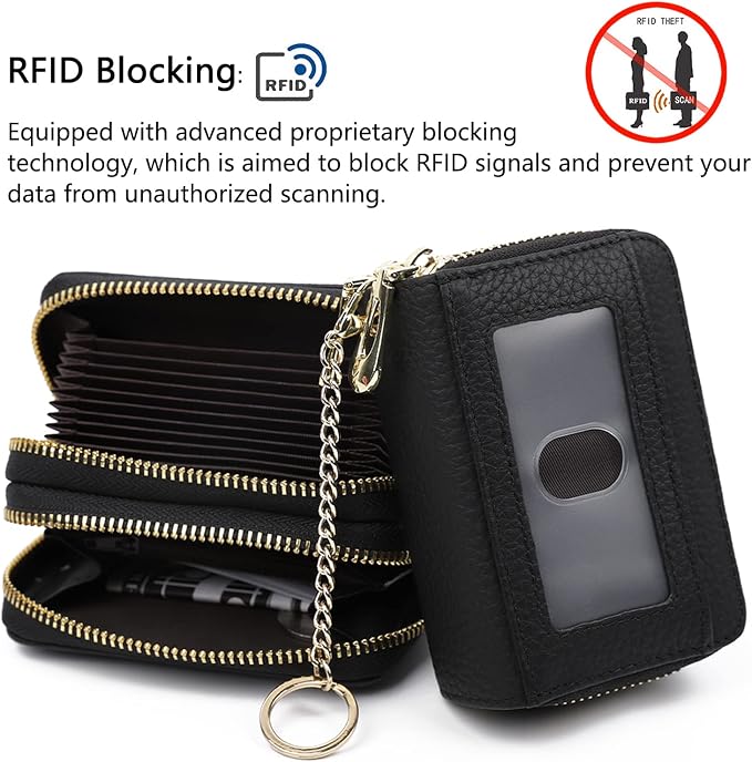 imeetu RFID Credit Card Holder, Small Card Wallet Women, Leather Card Case | Genuine Leather Women's Card & id Cases, Change Coin Purse with Zipper Keychain id Window, 20 Colors & 3 Styles, Daily, Gifts