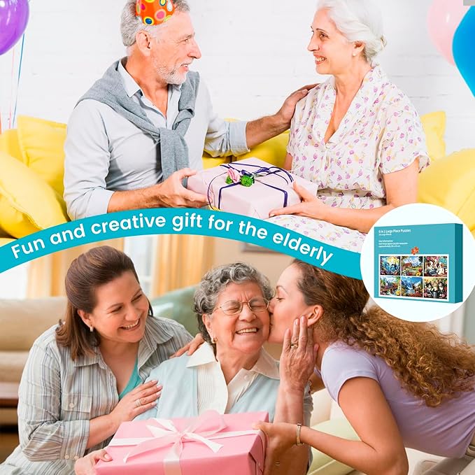6 Packs 16 Large Piece Puzzle for Seniors, Alzheimer Dementia Puzzles for Elderly Adults, Dementia Alzheimer's Products Activities Memory Cognitive Games Jigsaw Puzzles with 6 Storage Bags
