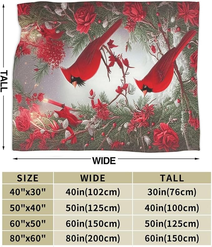 Cardinal Blanket Soft Cozy Cardinal Fleece Throw Blanket Lightweight Warm Red Bird Flannel Plush Stuff Decor Blanket Cardinal Gifts for Lover Girls Boys Kids Women Adults Bed Travel 60"x80"