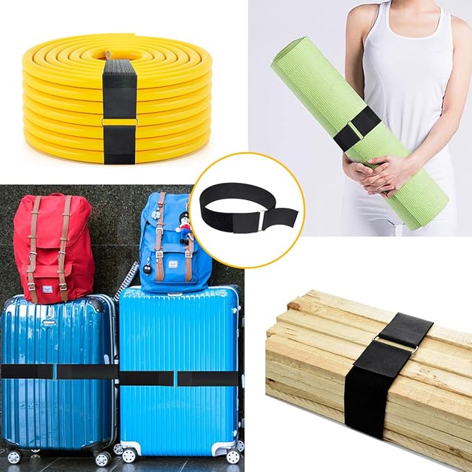 YMCRLUX 2"x16ft Reusable Cinch Strap with 10 Metal Buckles, Cut-to-Length Fastening Securing Straps, Adjustable Nylon Cable Straps and Cord Ties for Organizer or Storage, 2 inch Wide, Black
