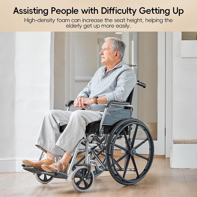 Chair Cushion for Elderly, Thick Booster Seat Cushion for Easy Rise | 4" Dual-Layer Foam Seat Cushion for Wheelchair, Office Chair, Couch & Car (18"x16")