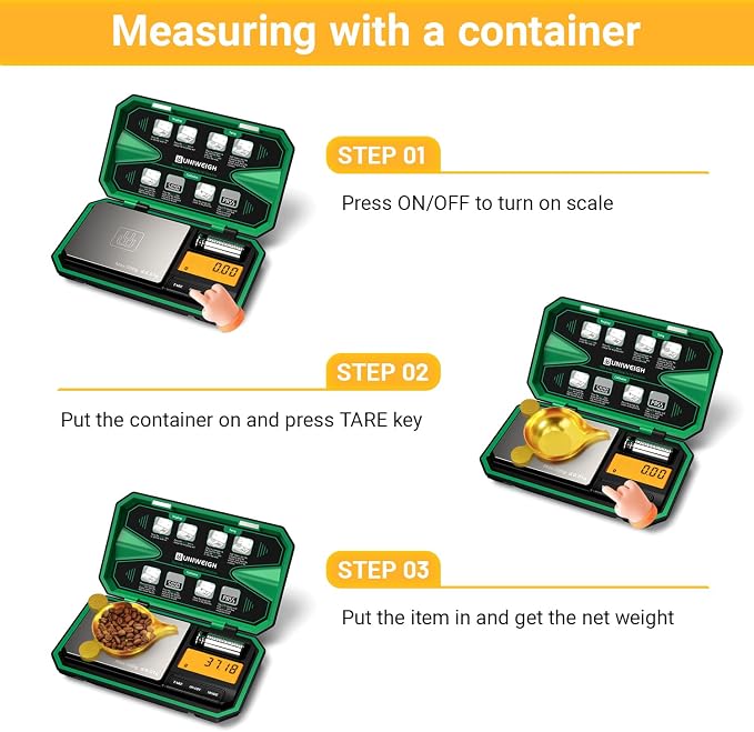 UNIWEIGH Digital Pocket Scale Precision 200g/0.01g, Digital Scale Grams Ounces, Mini Jewelry Scale, Coins Scale with 50g Cal Weights for Gold/Silver/Gems/Food,(Battery Included)-Green