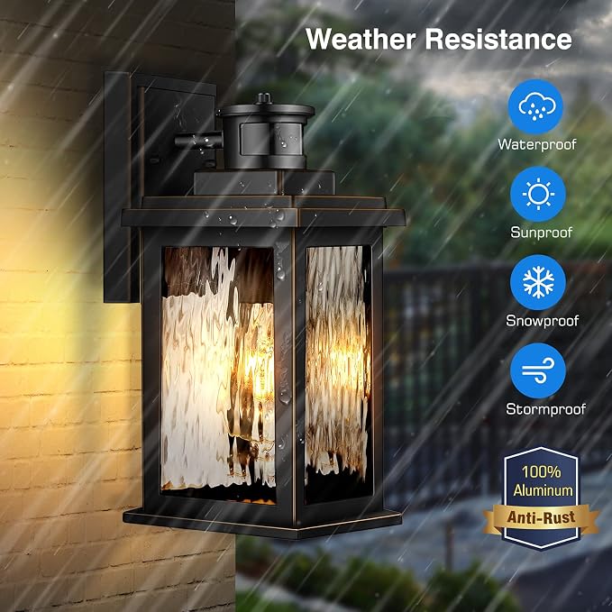 VIANIS 2 Pack Motion Sensor Outdoor Lights, Dusk to Dawn Outdoor Lighting | Anti-rust Outdoor Lantern for Front Porch, Waterproof Black Outdoor Wall Sconce For Garage, Modern Led Exterior Light Fixture