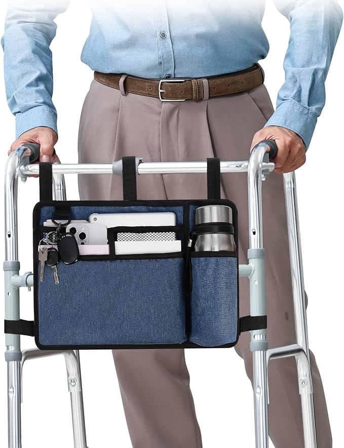 supregear Accessories Bag for Walker, Wheelchair, Rollator - Walker Basket Bag w/Cup Holder - Seniors Caddy Attachment Pouch, Water Resistant Large Capacity Carry Storage Carrier Tote
