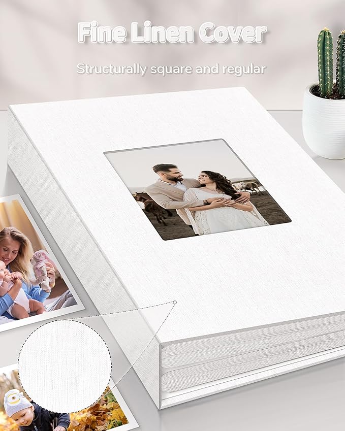 Artfeel Photo Album 4x6 with 300 Pockets,Slip-in Picture Albums,Linen Cover Memory Book with Front Window,White Page Vertical Photo Book for Wedding,Family,Anniversare,Baby,Vacation