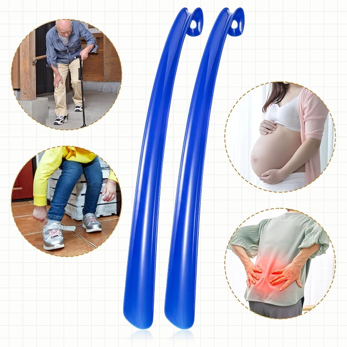 2PCS Shoe Horn Long Handle, 17" Long Shoe Horn Plastic Shoes Horns Black Shoehorn Boot Shoes Helper for Men Women