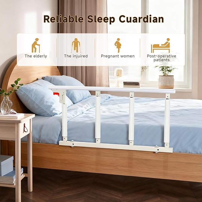 Bed Assist Rail for Elderly, Folding Bed Rail with Safety Straps & Sponge Handle. Tool-Free Installation for Seniors Safety on Platform, Slatted, Metal Beds.