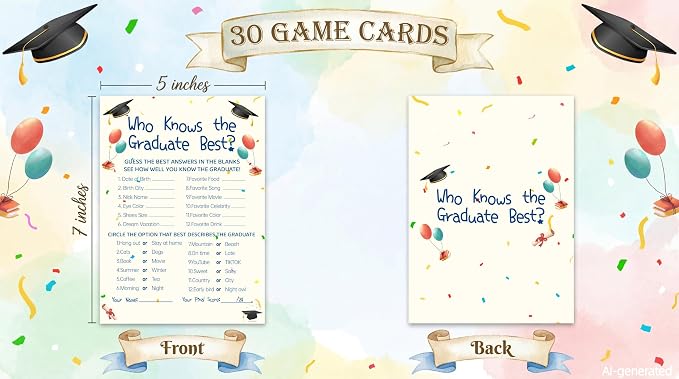 30PCS 2026 Graduation Party Game Cards, Who Knows The Graduate Best Game, Senior High School & College Graduation Party Favors-DH01