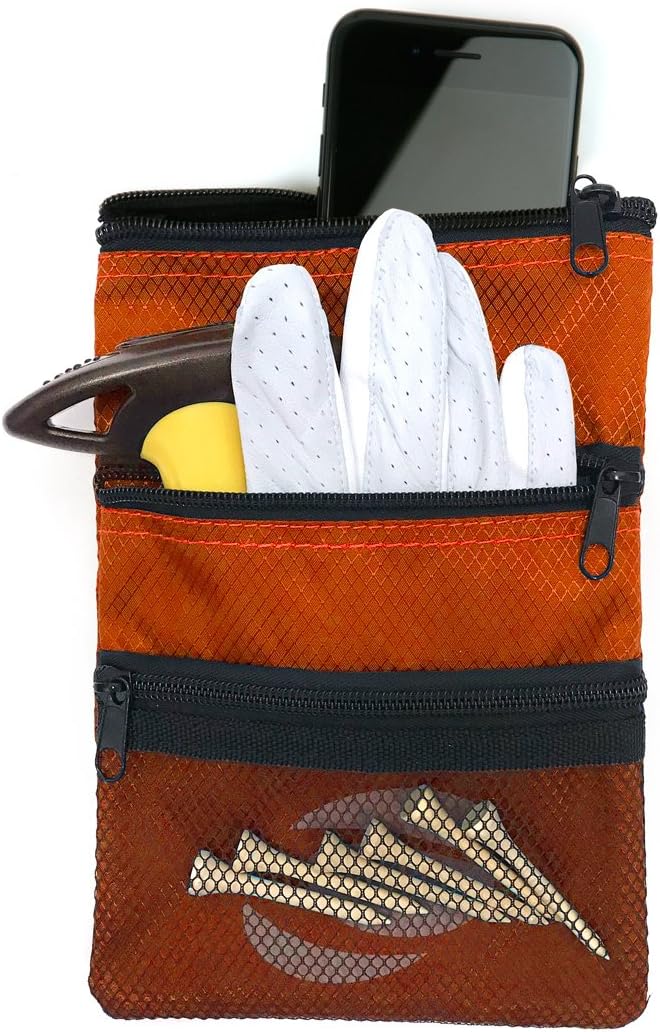 Orlimar Detachable Golf Accessory Pouch, 3 Zippered Pockets for Valuables and Golf Accessories, Clips to Your Golf Bag for Extra Storage and Easy Access.