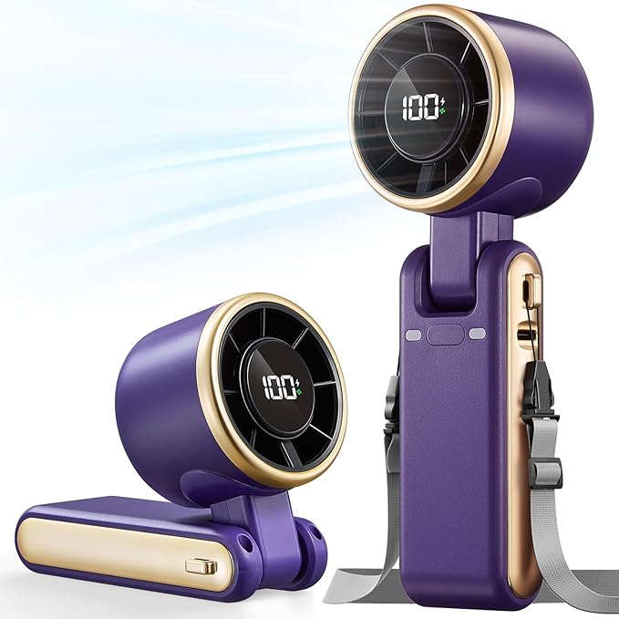 Portable Handheld Turbo Fan - 5 Gear High Speed 4000mAh Rechargeable Mini Personal Hand Fan Blow Cold Air, Battery Operated Travel Essentials, Beach Vacation, Gifts for Women, Men (Purple)
