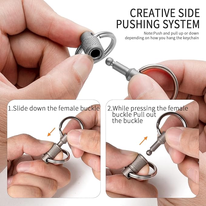 FEGVE Titanium Quick Release Keychain, Detachable Pull Apart Key Chain | Easy Access, Tangle-Free 360° Swivel, Rustproof and Durable, for Valet Car Home Key Storage