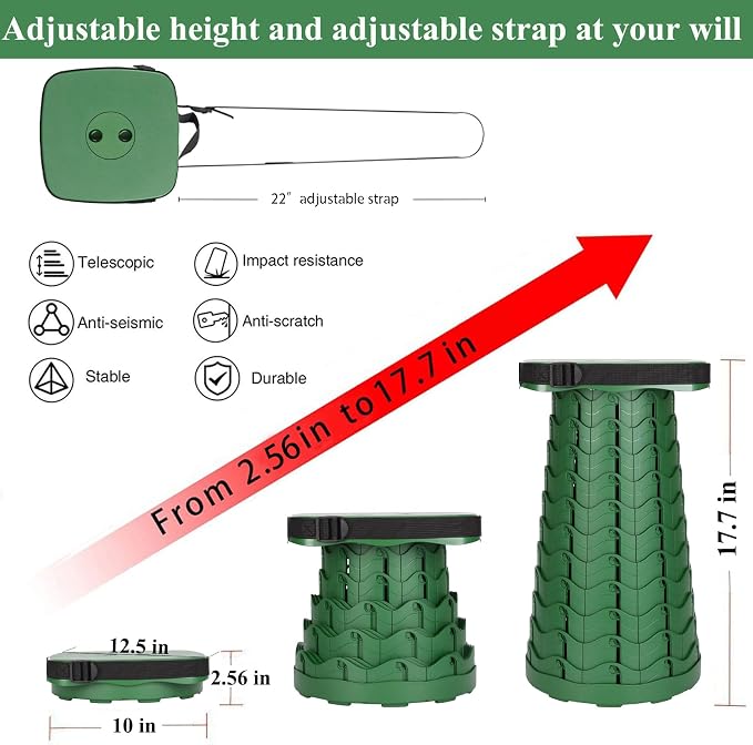 Fishboy Upgraded Collapsible Stool, 400lbs Max Weight, Lightweight But Sturdy, Portable Retractable Folding Telescoping Foldable Camping Stool for Adults Outdoor Fishing Hiking BBQ