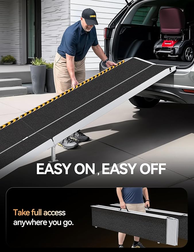 FACHNUO 12 Feet Wheelchair Ramp with Support Legs, Folded Aluminum Handicap Ramps, Portable Detachable Wheel Chair Ramp for Home Steps, Stairs, Entry, Threshold, Doorways, 800LBS Capacity