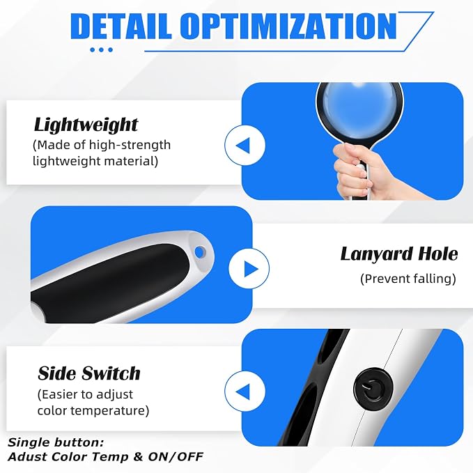 Large Magnifying Glass with Lights,10X 25X 45X 60X Lighted Magnifier | 5-inch Page Magnifier LED Lights,Handheld Magnifying Glass for Reading Small Prints & Low Vision Seniors with Aging Eyes