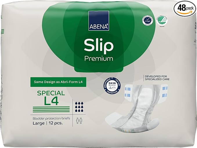 Abena Classic Design Adult Diapers, Slip Special Premium Incontinence Briefs, Heavy Absorbency, Level 4, Large, 48 Count