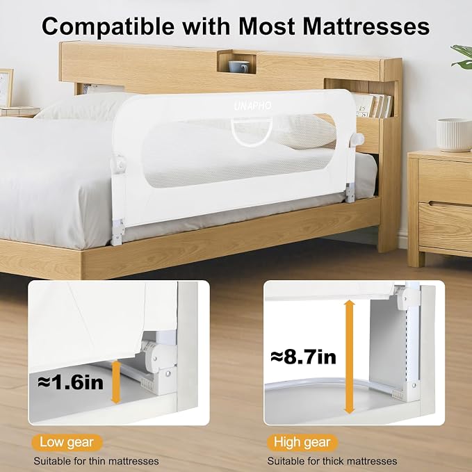 59 Inch Bed Rail for Toddlers,Swing Down Kids Bed Rails Guard for Twin,Full,Queen,Bunk Size Bed,Extra Tall Child Bed Rail Guard with Reinforced Anchor Safety System,59" L x 29.5" H,White