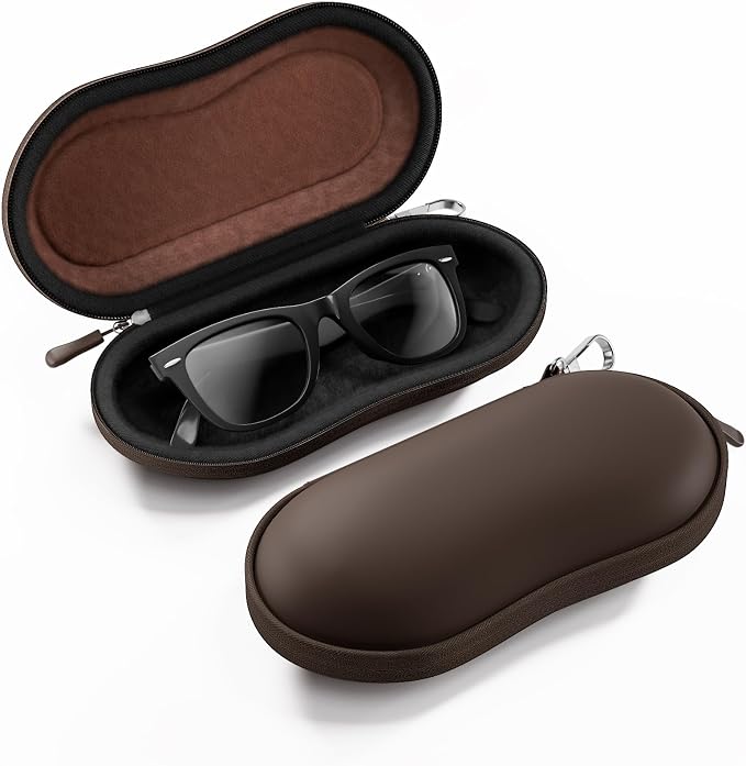 ProCase Sunglasses Case, Hard Shell Glasses Case for Men Women -Chocolate | Travel Shockproof Eyeglass Case with Metal Hanging Hook and Velvet Lining, Zipper Sport Glasses Holder Organizer for Gifts