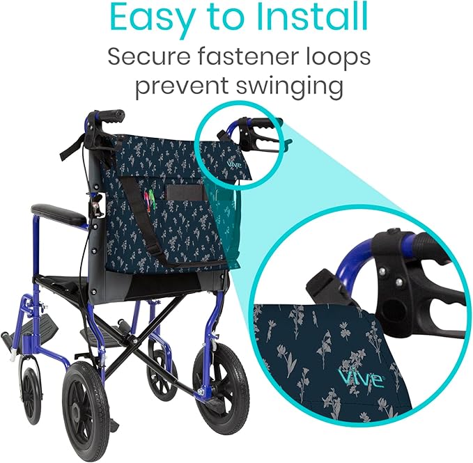 Vive XL Wheelchair Accessories Bag - Waterproof, Scratch-Resistant, Double-Stitched, Machine Washable for Adults, Seniors, 15 Colors - Storage Walker Backpack to Hang on Back