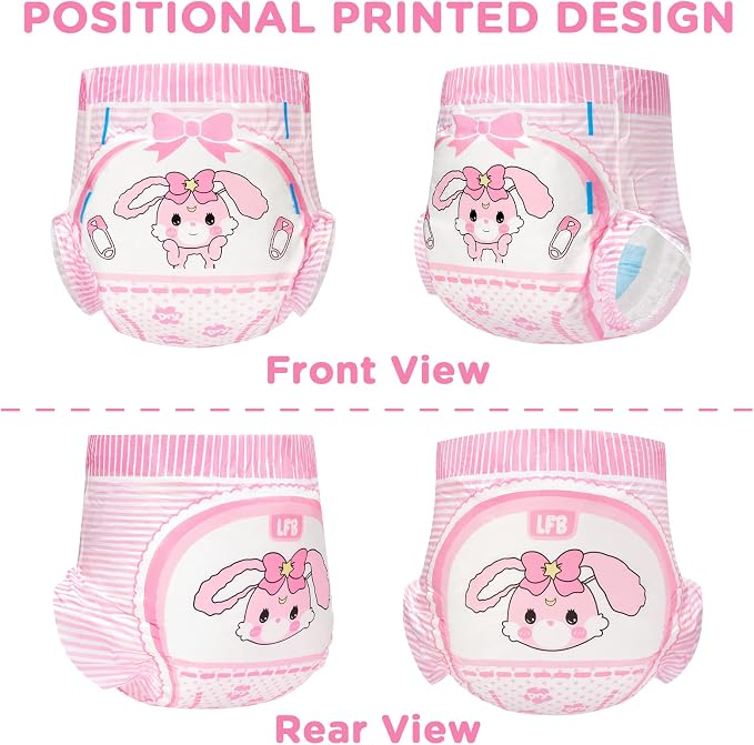 Littleforbig Adult Printed Diaper 10 Pieces - Baby Usagi (Medium 28"-38")