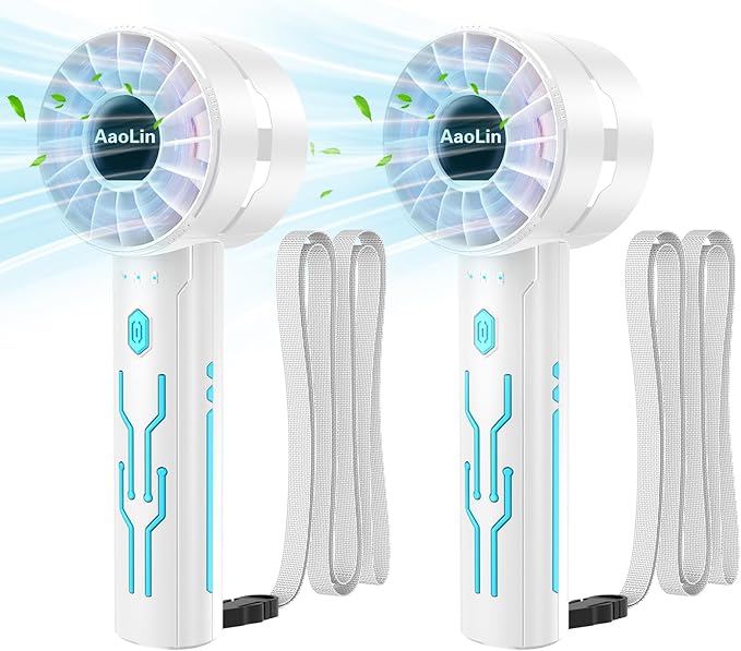 2PCS Portable High-Speed Mini Handheld Fan, USB Rechargeable Neck Personal Mini Fan(7000 Rpm High-Speed Motor, Lasts 4-16 Hours) 4-Speed Powerful Wind Fans For Summer Outdoor Traveling, Gifts For Kids