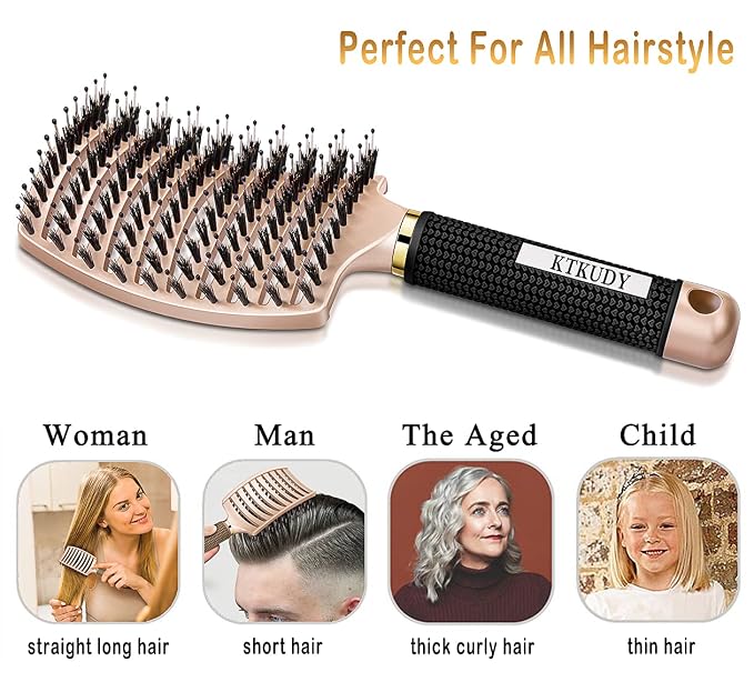 Detangling Brush for Women & Kids, Wet & Dry Hair, All Hair Types | Less pulling & breakage, Boar bristles tame frizz & add shine, Vents for faster blow-drying, Lightweight 4 oz, Non-slip grip
