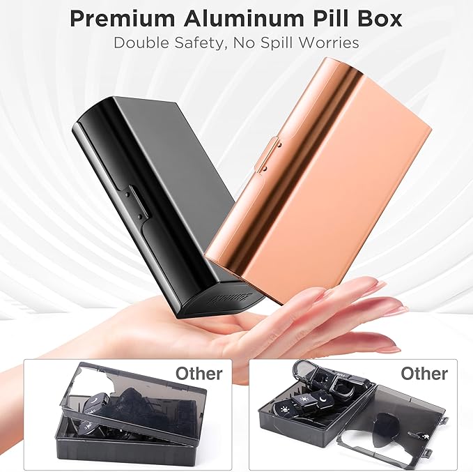 Zannaki Metal XL Weekly Pill Organizer 2 Times a Day, Large Travel Daily Pill Box 7 Day, Portable Week Twice Pill Holder Container, AM PM Pill Case for Medicine Vitamin Medication Supplement, Gold