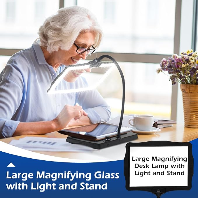 Magnifying Glass with Light and Stand 50 Ultra-Bright LEDs Large Magnifying Lamp 360° Flexible Gooseneck Magnifying Glass with Stand Hands Free Magnifier Glasses for Sewing Reading Crafts Seniors | Hands Free Large Full Page Desk Magnifying Lamp with 5...