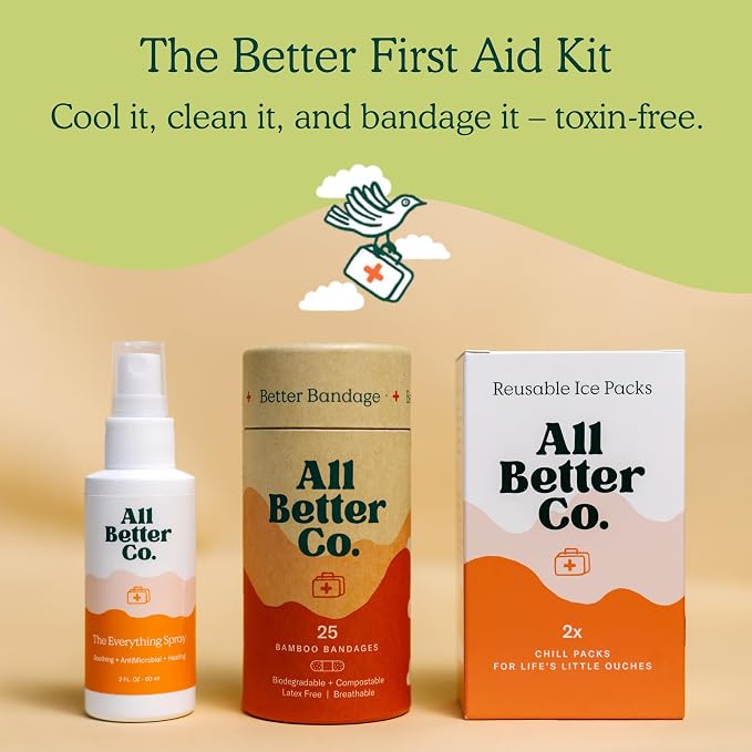 Complete Wellness First Aid Bundle – Everything Spray, Organic Bamboo Bandages (25ct), & 2 Reusable Soft Gel Ice Packs – Natural Skincare & First Aid Essentials for Home & Travel