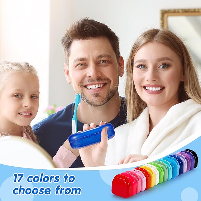 Sherr 120 Pcs Dental Retainer Cases Bulk with Holes 17 Colors Denture Case Mouth Guard Holder False Teeth Container Multicolored Retainer Holder for Travel Office Home