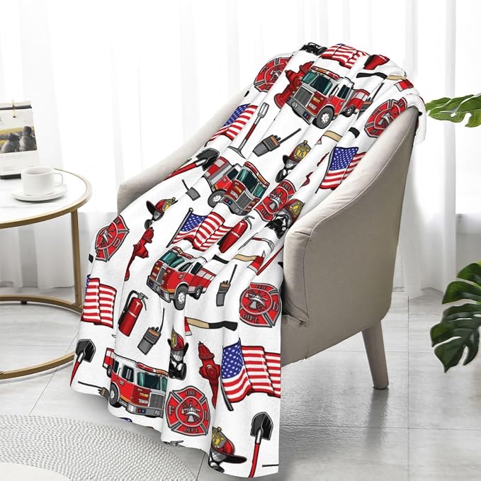 Fire Truck Blanket for Kids 40x50 Inches - Super Soft Firefighter Throw Blankets for Boys & Girls - Cozy Fluffy Fleece Firetruck Blanket for Toddlers, Bed, Couch - Fireman Gift for Childrens Adults