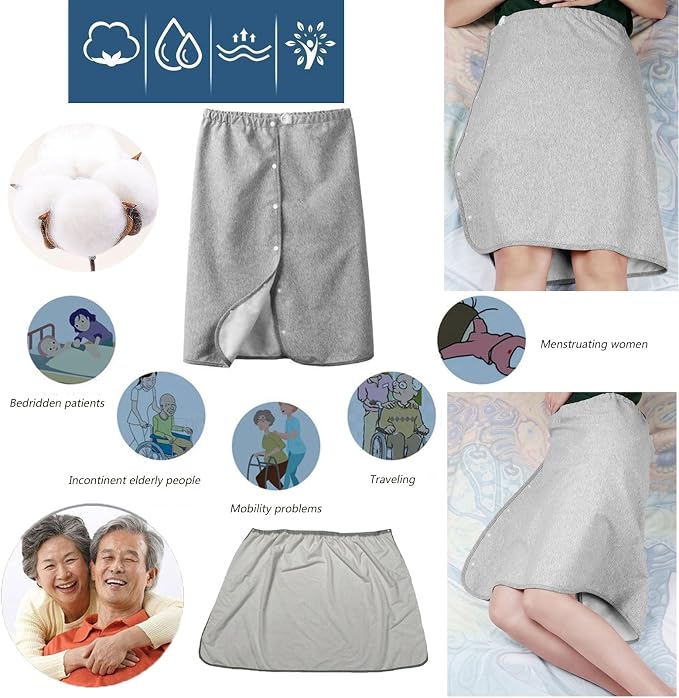 Yodilala Unisex Full Open Adult Diaper Skirt, Waterproof, Adjustable, Reusable Incontinence for Adults, Elderly, Children(Grey,XXL)
