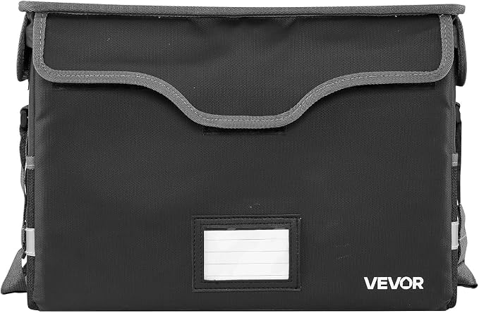 VEVOR Fireproof Document Box, 1832 ℉ Heat Insulated Fireproof & Waterproof Box with Lock, Portable File Storage Security Organizer Home Office Travel Use, for Passports, Important Documents & Files