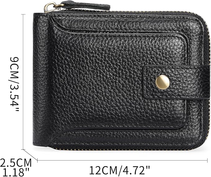 GOIACII Zipper Wallet for Men Genuine Leather RFID Blocking Mens Wallet with Zipper Coin Pocket ID Window Zipper Wallets Large Capacity