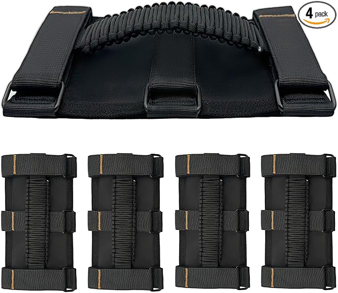 4 Pack Paraocrd Roll Bar Grab Handles for Jeep Wrangler Accessories | CJ YJ TJ JK JL LJ JLU JKU Sahara Freedom Rubicon, Gladiator JT (1955-2023 Modle), Upgrade Strong Metal Buckle, Non-Deformable