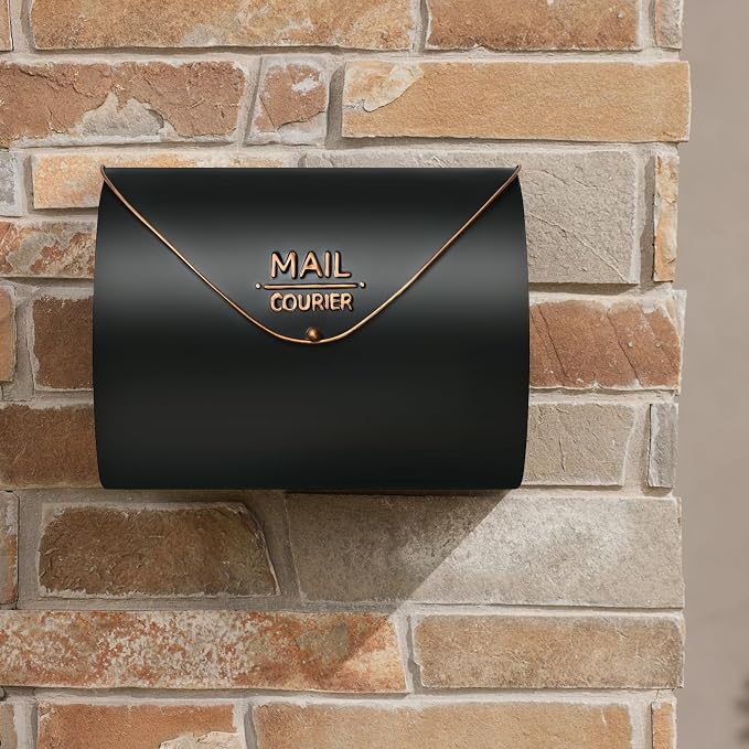 Outdoor Wall Mount Mailbox, 13 x 3.24 x 10.3 inch Black Waterproof Mail Box, Heavy Duty Wall-Mounted Mailboxes for Home, Envelopes, Magazines & Small Packages